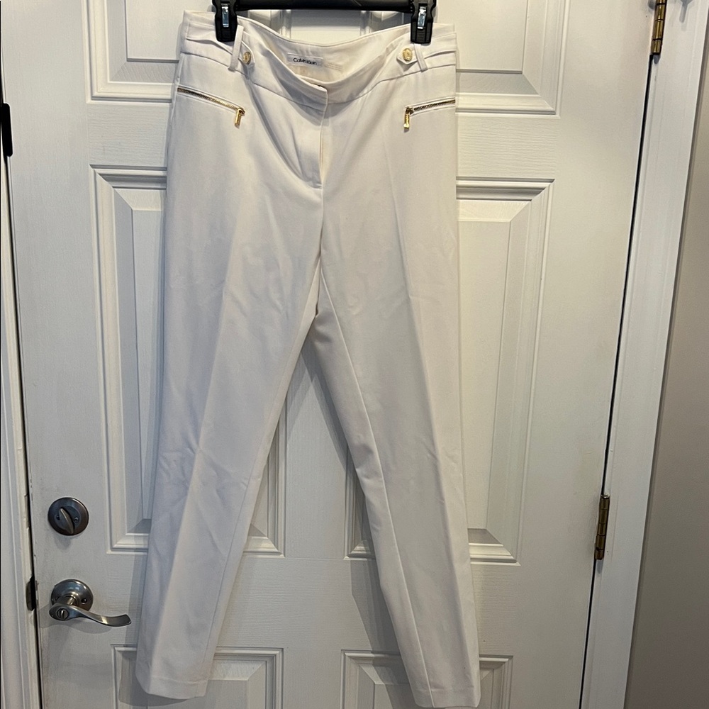 Calvin Klein White Pants with Gold Details